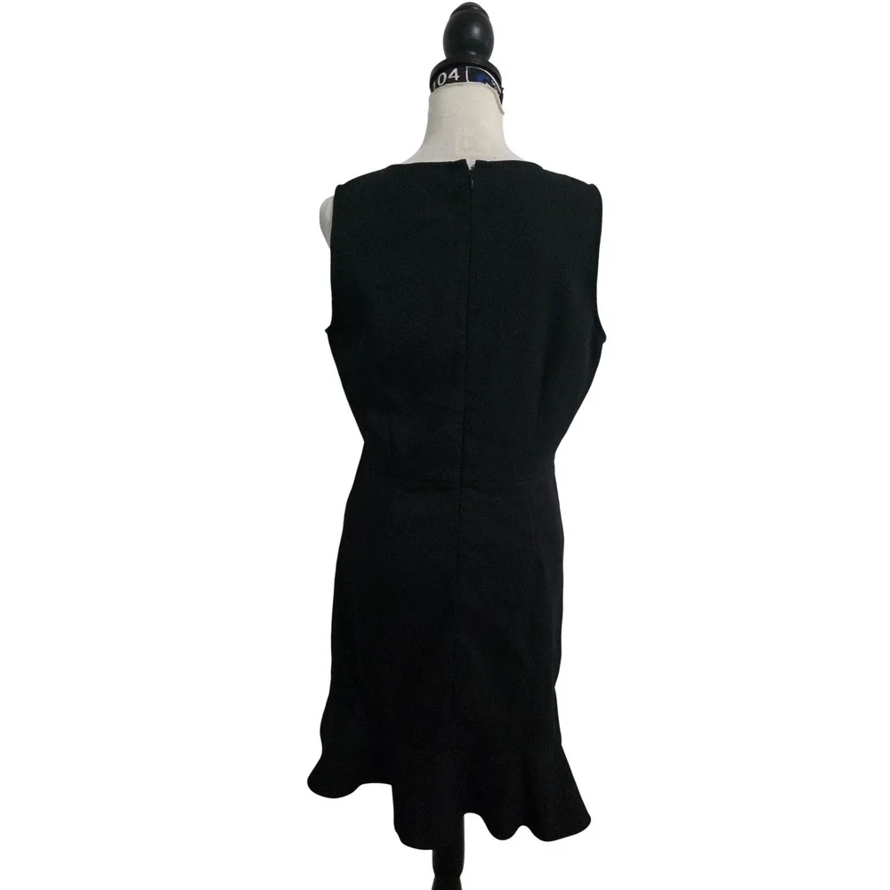 LOFT Women Black Sleeveless Ruffle Hem Pearl Button Sheath Dress Size 10